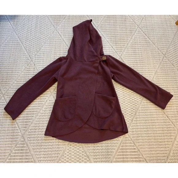Zig Zag Asian Collection Purple Fleece Hooded Wrap Jacket Women's Medium Nepal - Picture 3 of 14